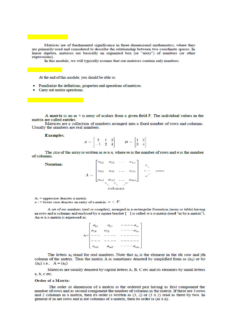 Module 2 Matrices | PDF