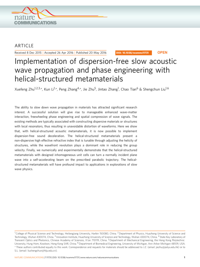 Dispersion-Free Slow Acoustic Waves | PDF | Metamaterial | Waves