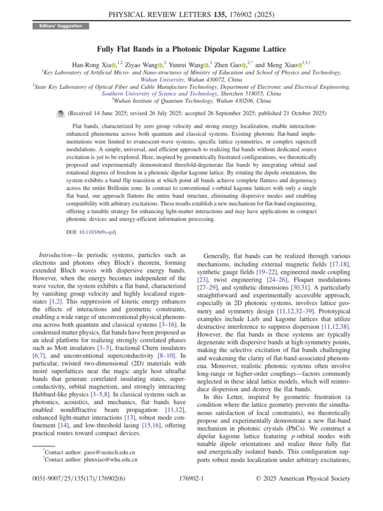 Fully Flat Bands in a Photonic Dipolar Kagome Lattice | PDF | Physics ...