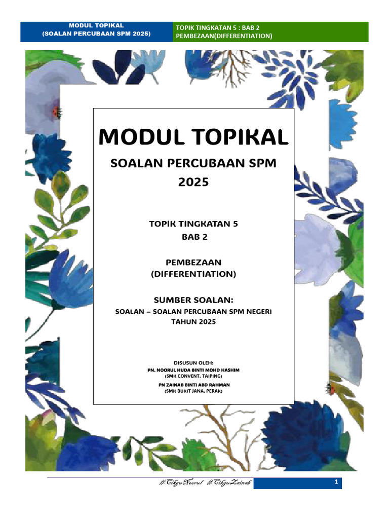 t5 Bab 2 Pembezaan (PSPM 2025) - Soalan | PDF