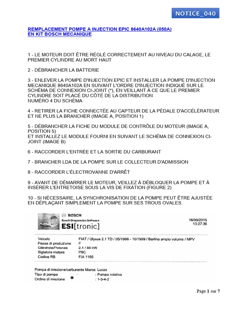 Installation Pompe Injection EPIC 8640A102A | PDF | Injection (moteur ...