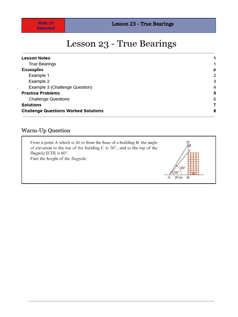 True Bearings in Math 10 Extended | PDF