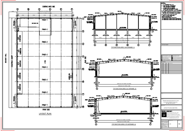 Steel Structure Layout Plan & Sections | PDF