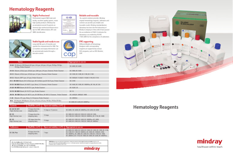 Hematology Reagents Overview and Specs | PDF