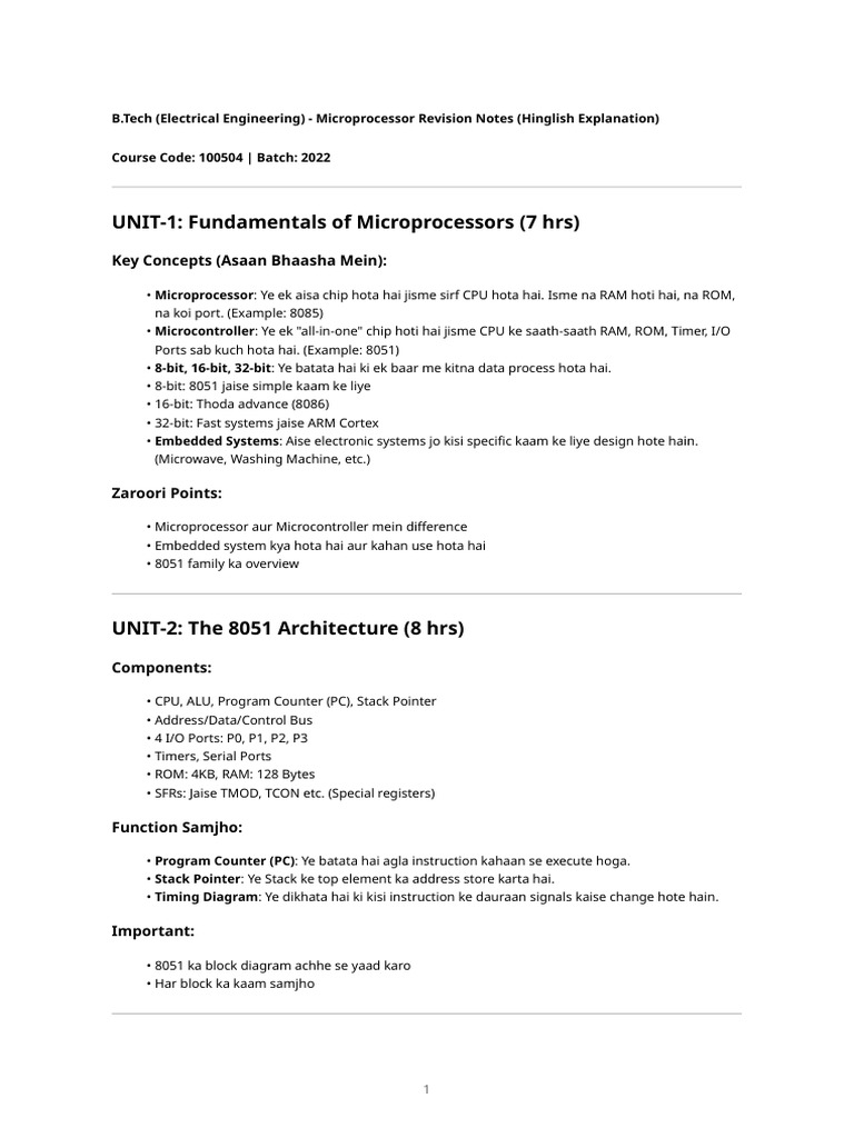 Microprocessor Revision Notes in Hinglish | PDF | Microcontroller ...