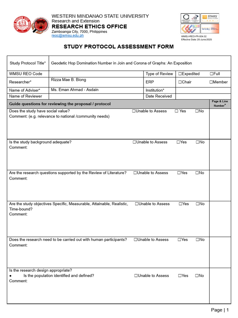 Copy of 4-FR.004 Study Protocol Assessment Form - Copy.docx | PDF