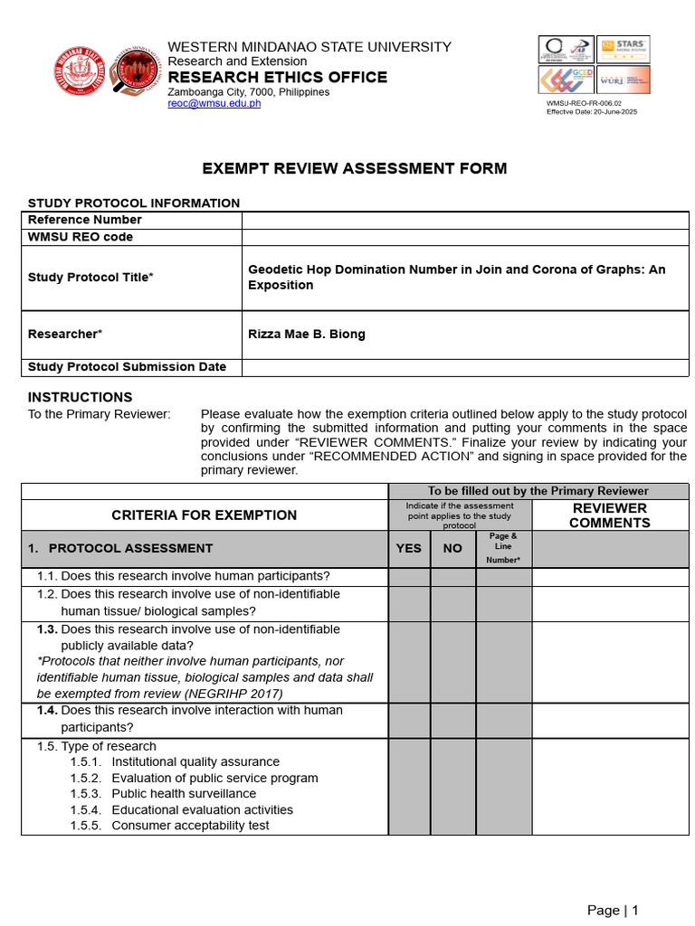 Exempt Review Assessment Form Guide | PDF | Privacy | Survey Methodology