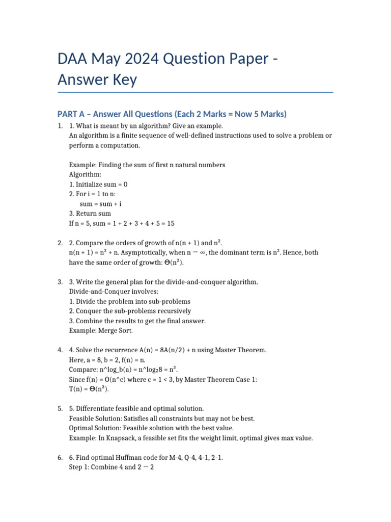 DAA May 2024 Exam Solutions Guide | PDF