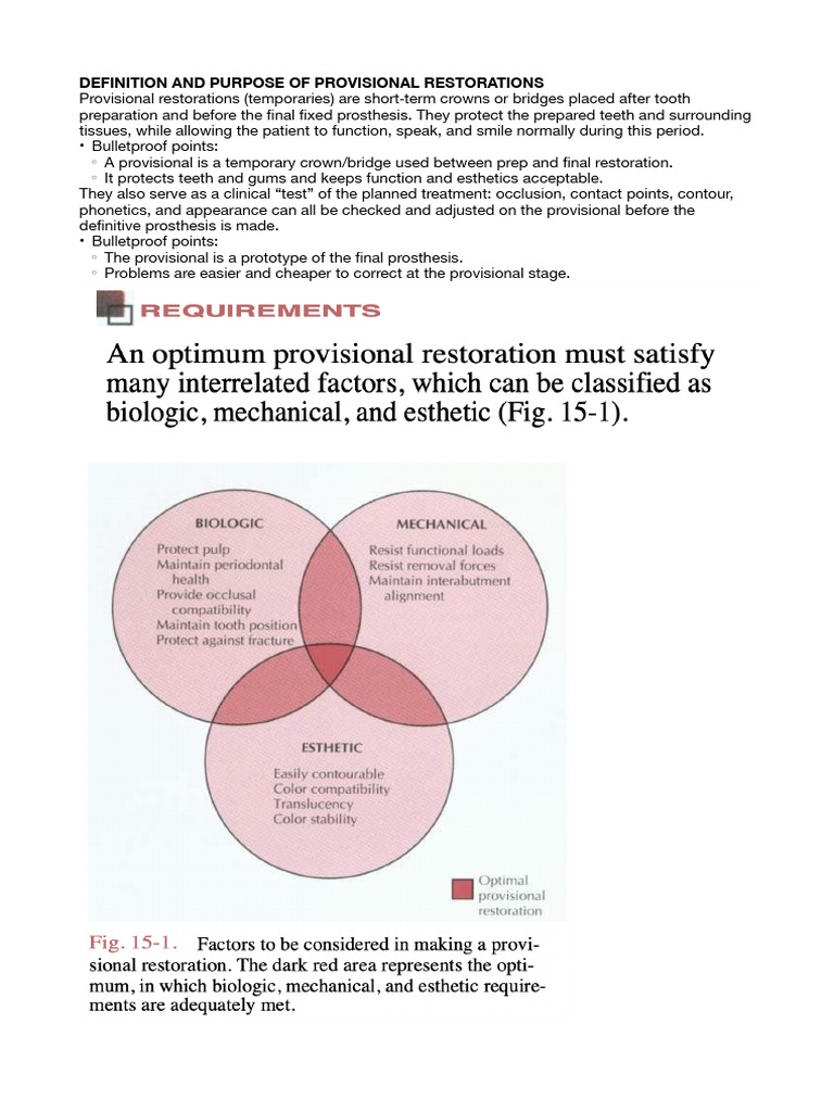 Provisional Restorations: Definition & Requirements | PDF | Dentistry ...