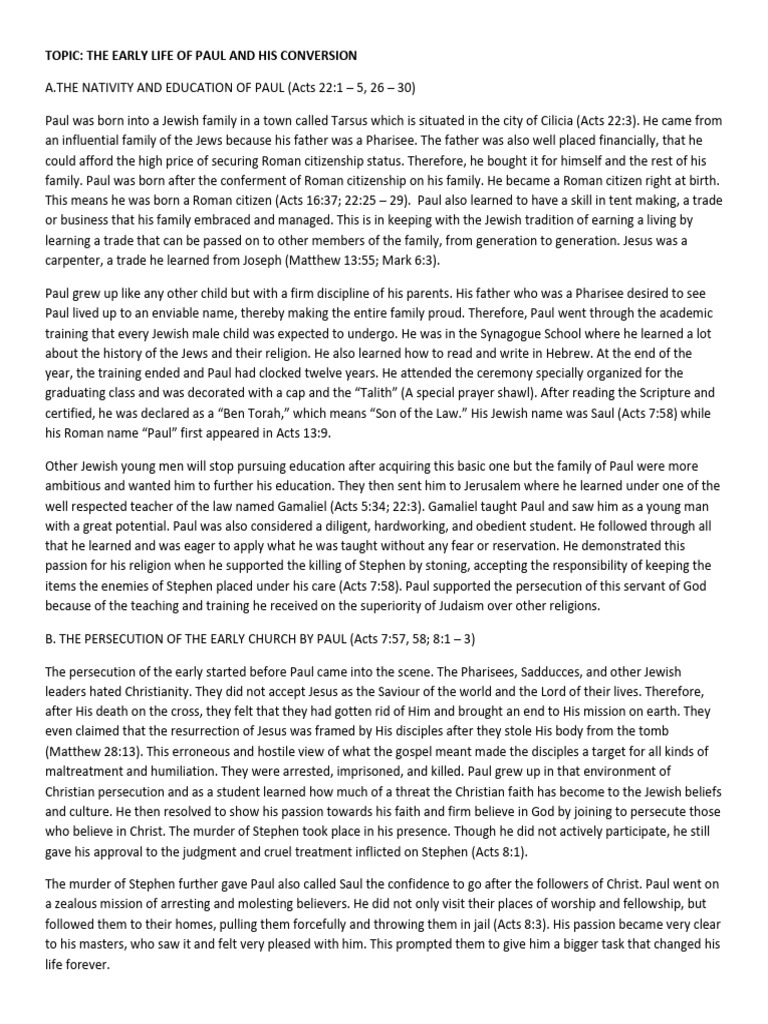 Paul's Early Life and Conversion Story | PDF | Paul The Apostle | Acts ...