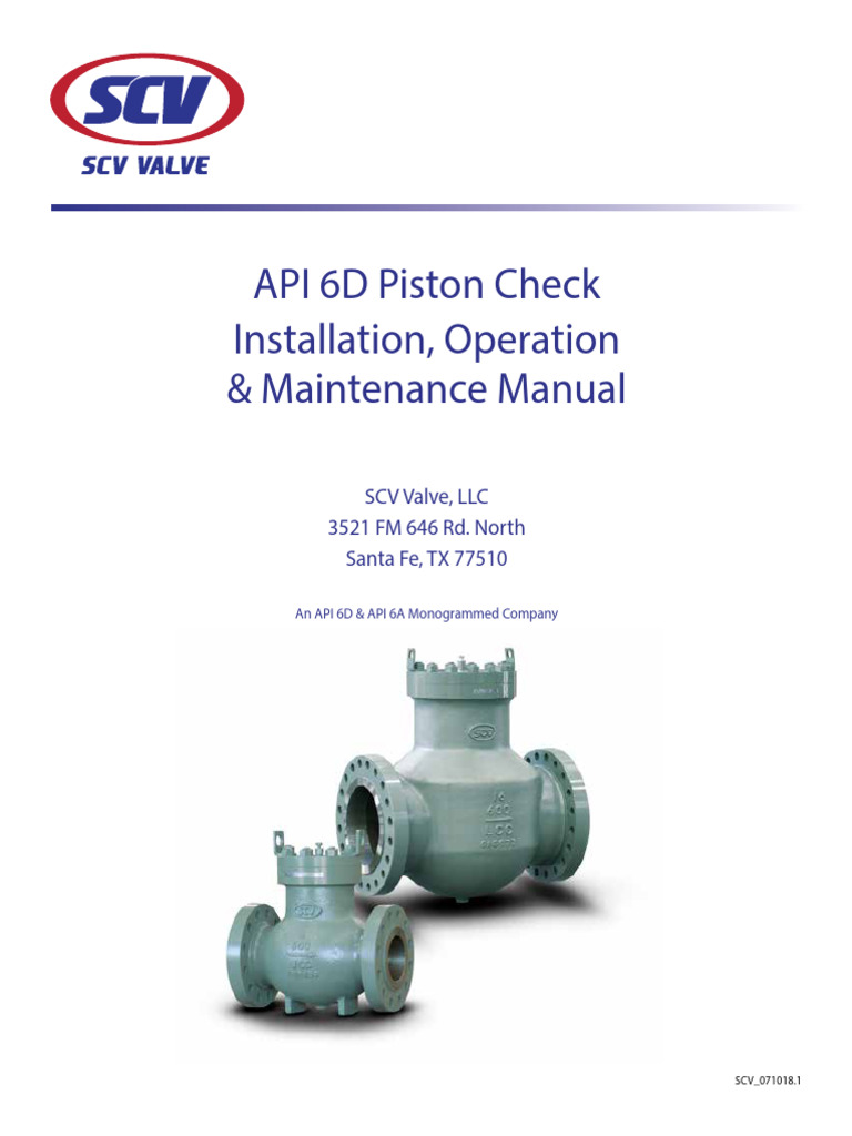 API 6D Piston Check Valve Manual | PDF | Valve | Piston