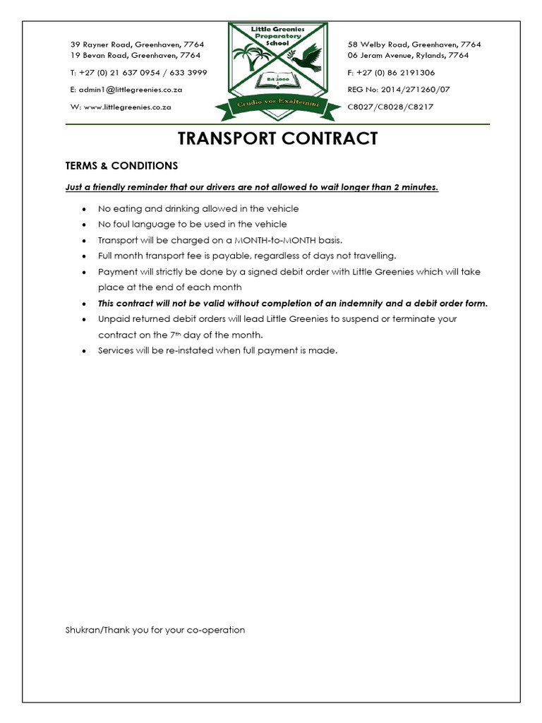 Transport Contract 2023 | PDF | Indemnity | Banks