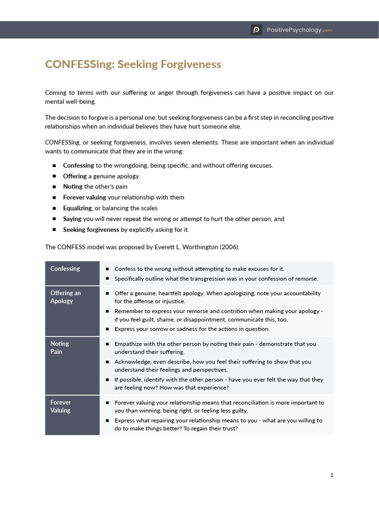 The CONFESS Model for Seeking Forgiveness | PDF | Forgiveness | Social ...
