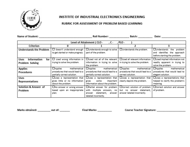 Problem-Based Learning Assessment Rubric | PDF | Learning | Cognition