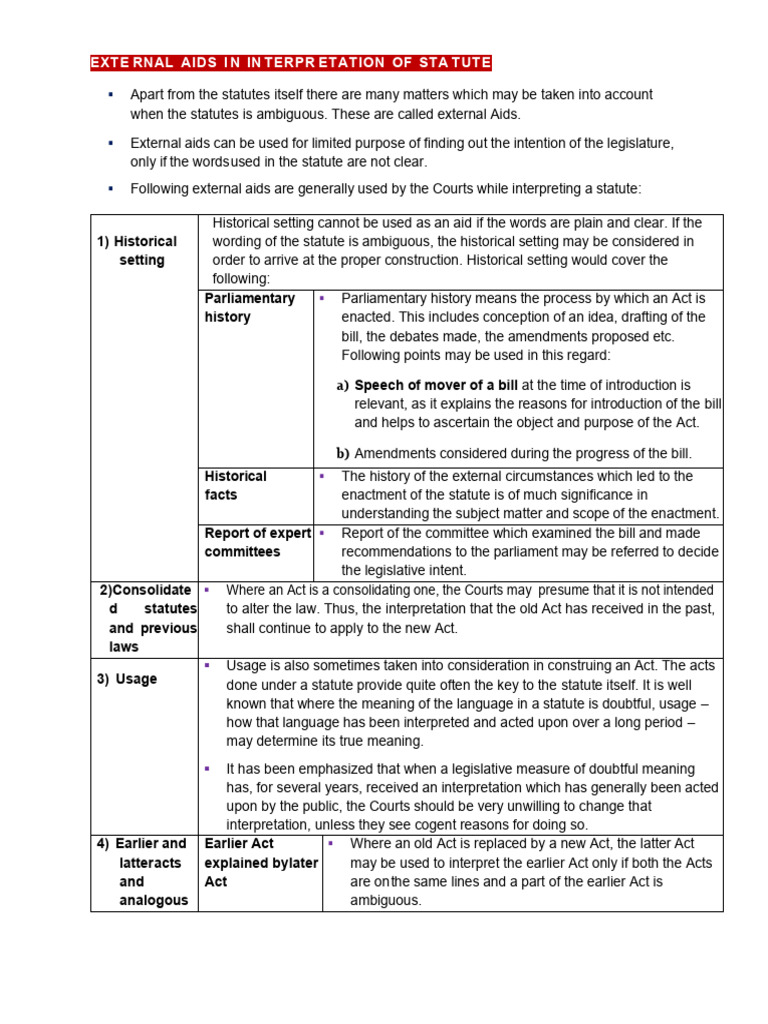 External Aids in Statutory Interpretation | PDF | Bill (Law) | Legal ...