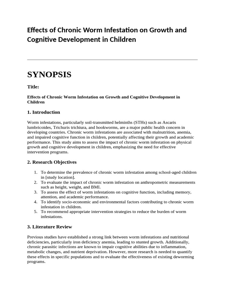 Effects of Chronic Worm Infestation on Growth and Cognitive Development ...