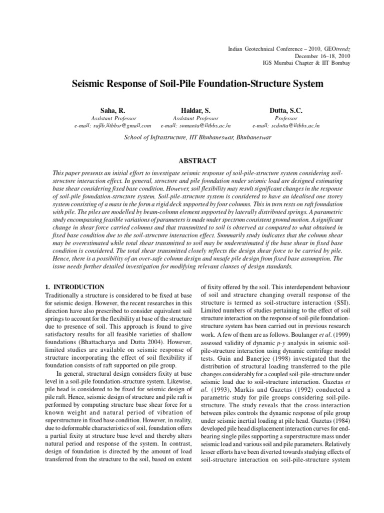 Seismic Response of Soil-Pile Systems | PDF | Mechanics | Mechanical ...
