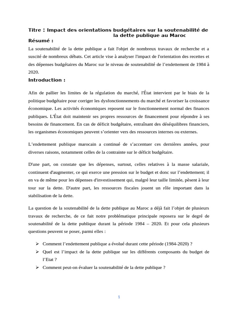 Impact des budgets sur la dette marocaine | PDF | Dette publique ...