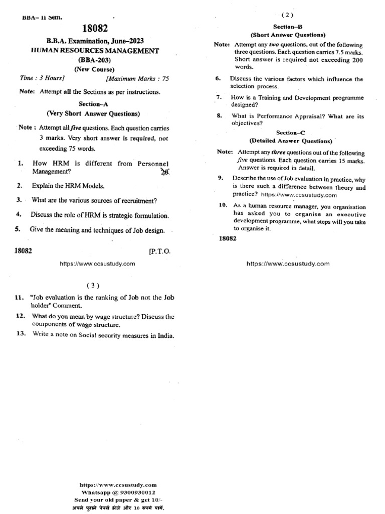 Bba 2 Sem Human Resources Management 18082 Jun 2023 | PDF