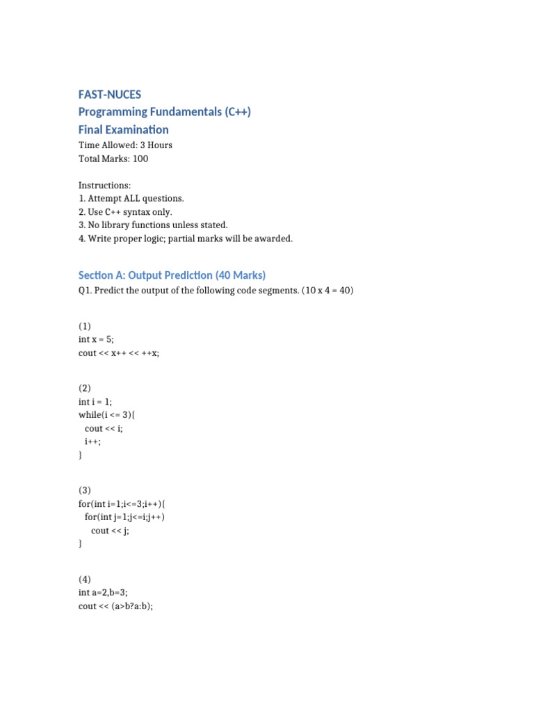 C++ Programming Final Exam Guide | PDF