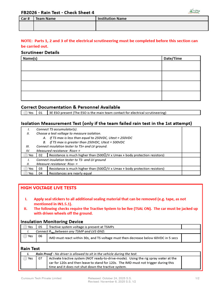 FB2026 Rain Test Check Sheet 4 | PDF | Resistor | Electromagnetism