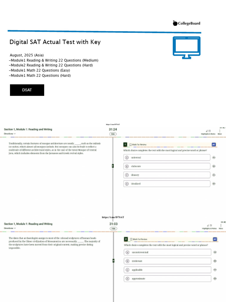 Digital SAT August 2025 Test Key | PDF