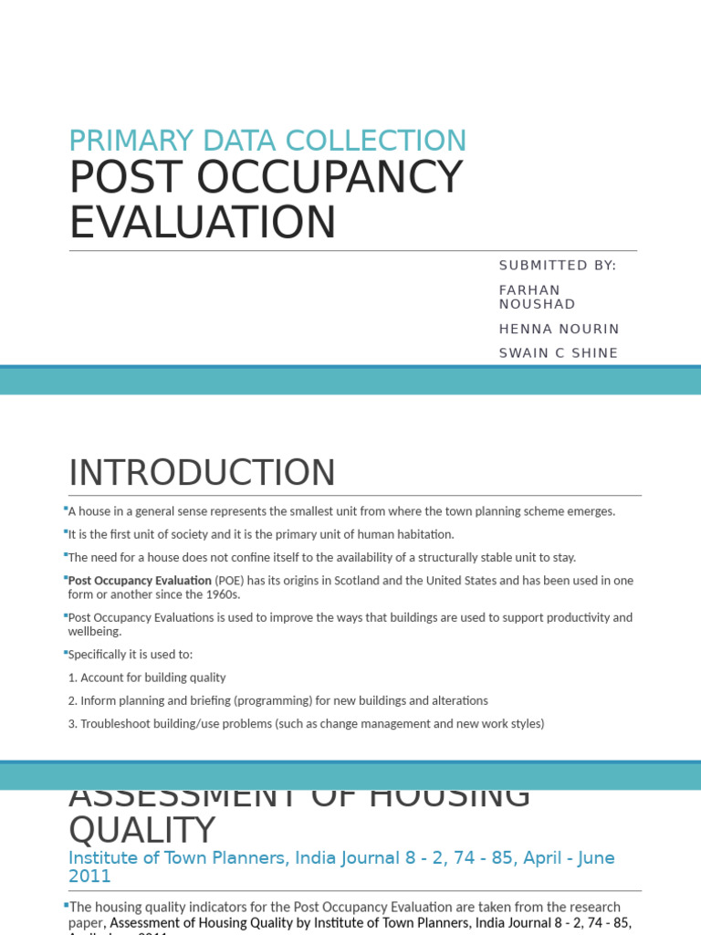 Post Occupancy Evaluation of Housing Quality | PDF | Sampling ...