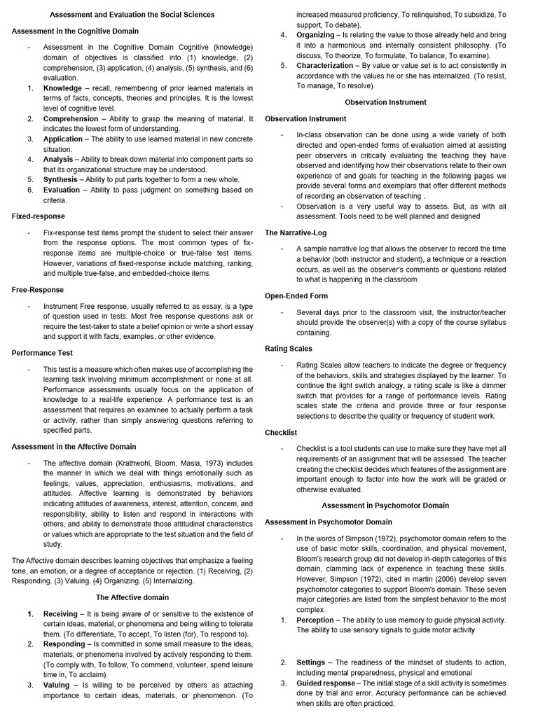 Social Sciences Assessment Methods | PDF | Educational Assessment ...