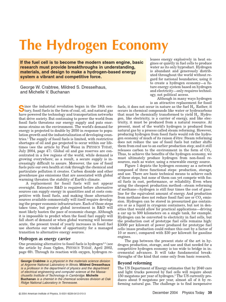 Transitioning to a Hydrogen Economy | PDF | Fuel Cell | Hydrogen