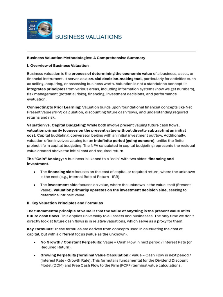 Business Valuation Methodologies Guide | PDF | Valuation (Finance ...
