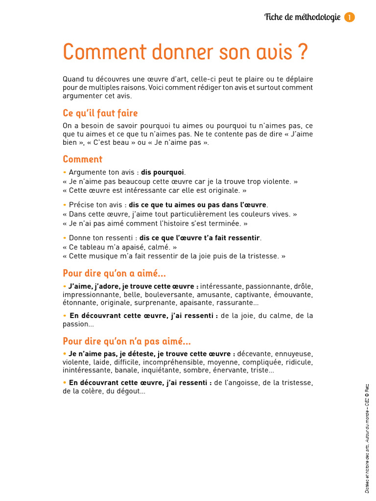 Comment argumenter son avis sur l'art | PDF