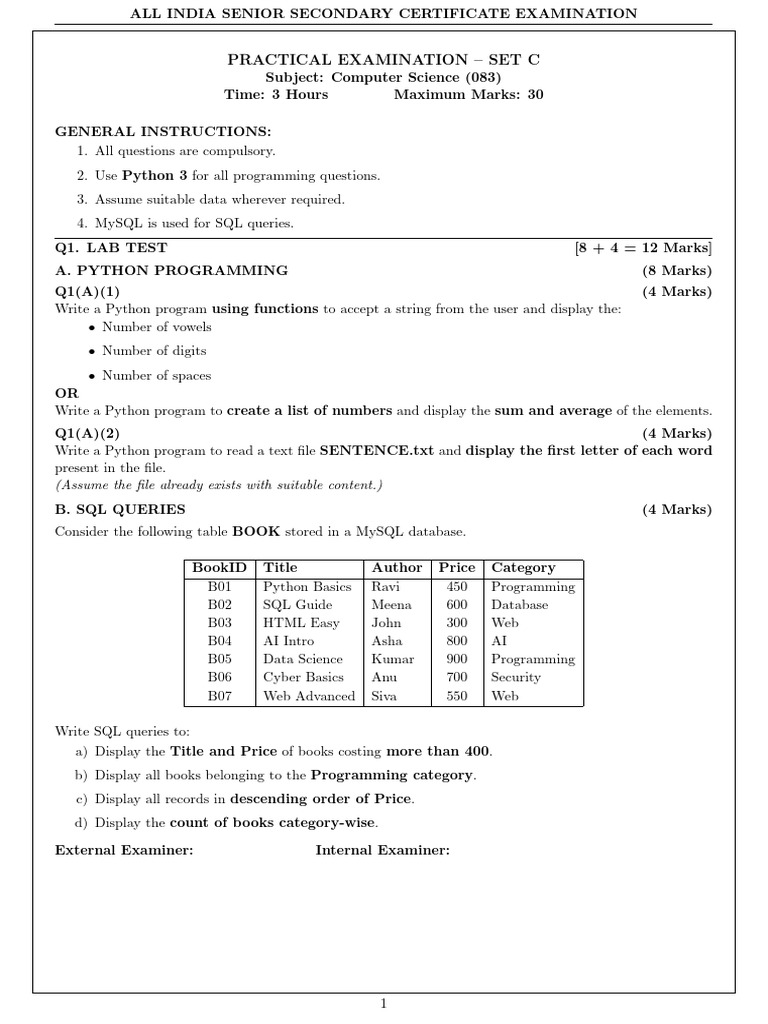 Computer Science Practical Exam 2023 | PDF