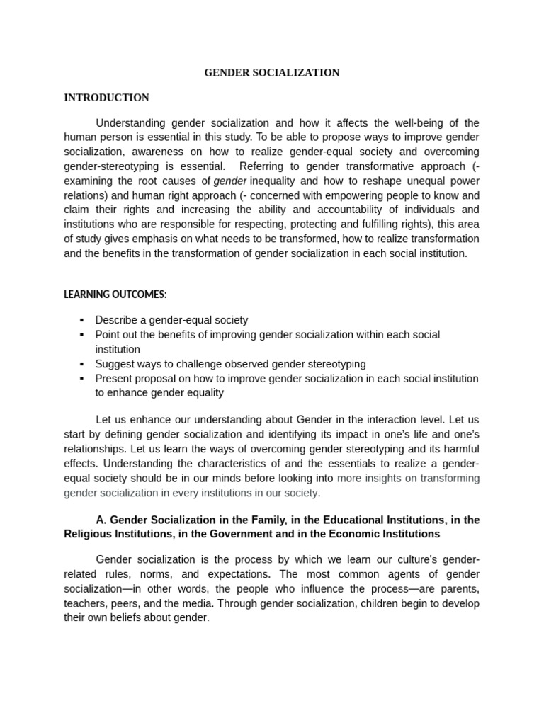 Gender Socialization Midterm 2024 (1) | PDF | Socialization | Gender ...