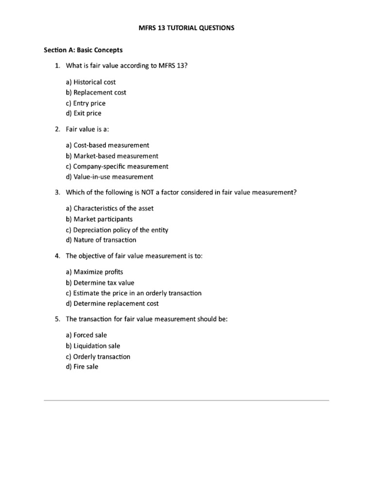 MFRS13 30 MCQs Tutorial Questions | PDF