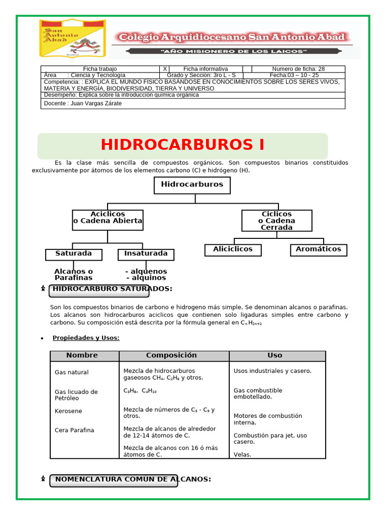 Clasificacion de Los Hidrocarburos 3 CyT Sec SAA 2025 | PDF ...