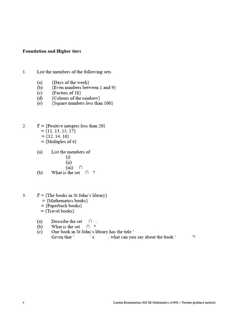 IGCSE Math Set Language Questions | PDF | Arithmetic | Elementary ...