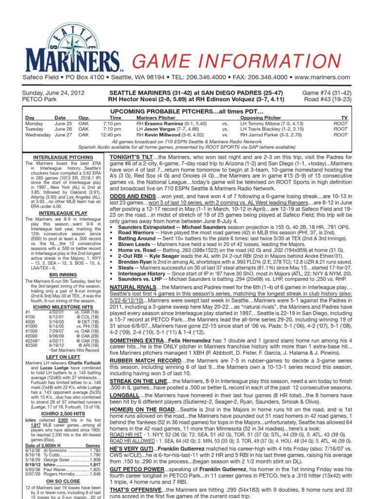 06 24 12-Notes | PDF | Home Run | New York Yankees
