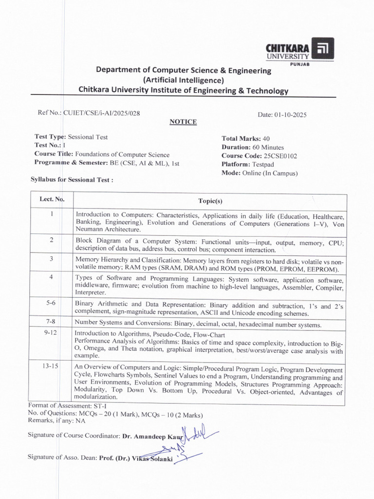 Circular 20251003163934 028-Foundations of Computer Science-notice | PDF