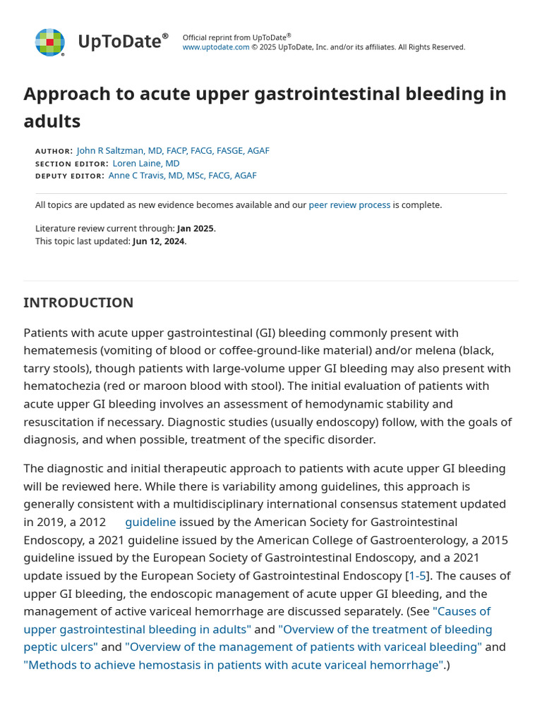 Acute Upper GI Bleeding Management Guide | PDF | Bleeding | Shock ...