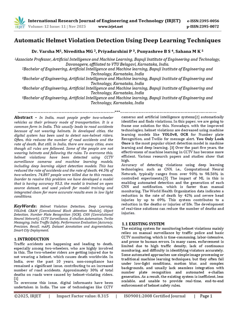 Helmet Violation Detection with Deep Learning | PDF | Deep Learning ...
