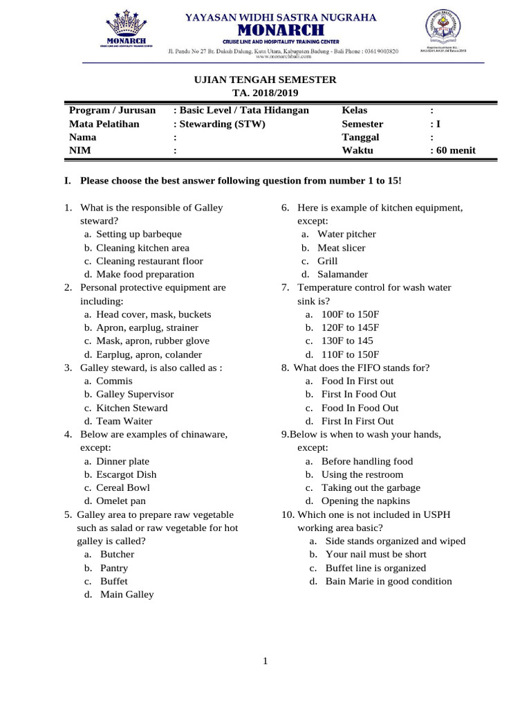 Stewarding Exam Questions and Answers | PDF