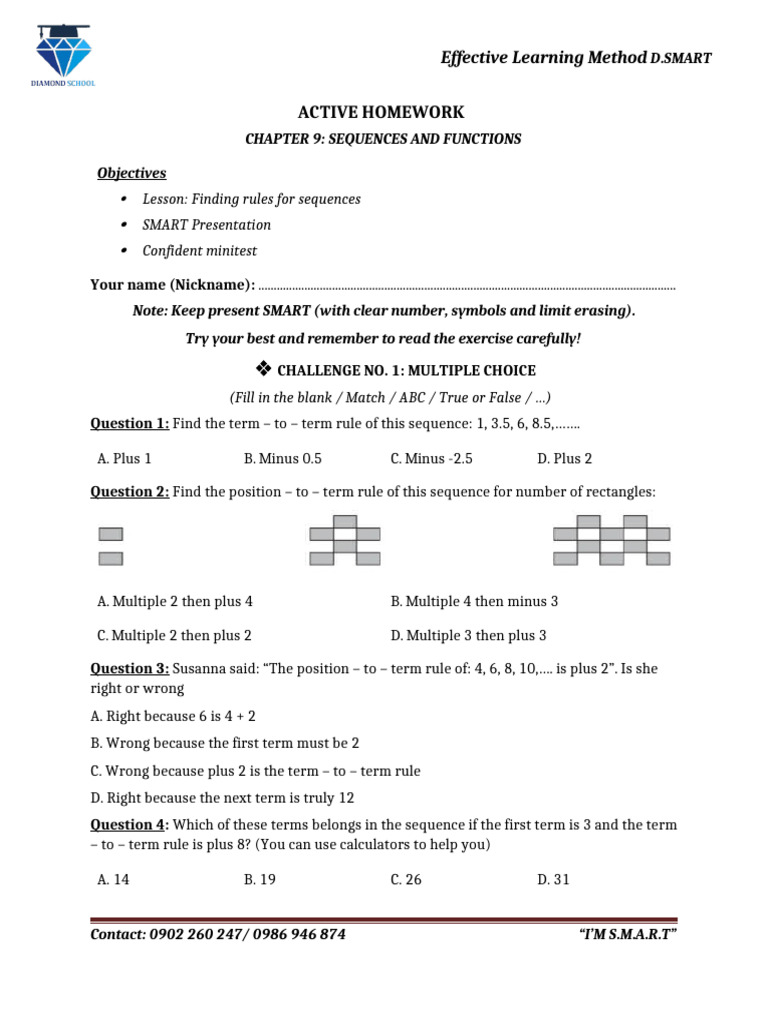 D7 - Math - Chapter 9 - Lesson 1 - Homework (1) | PDF | Mathematics
