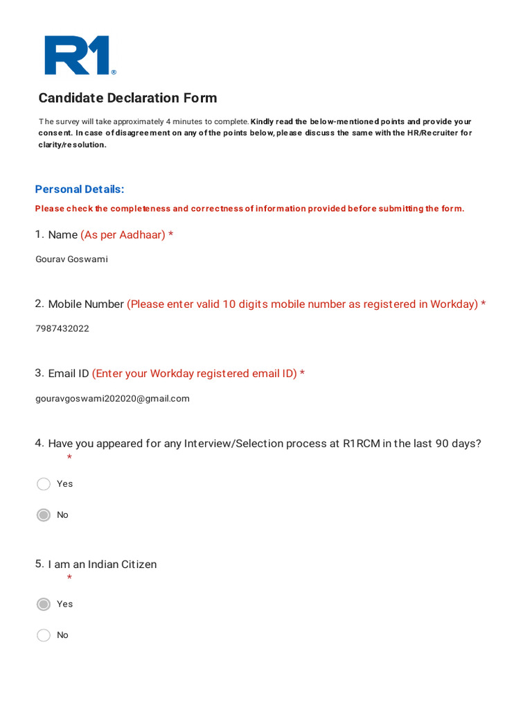 R1RCM Candidate Declaration Form | PDF | Verification And Validation