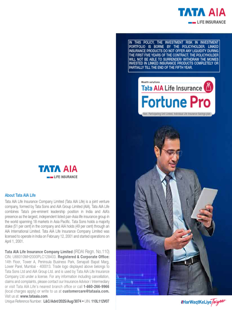 Tata AIA Life Insurance Fortune Pro Plan | PDF | Insurance | Life Insurance