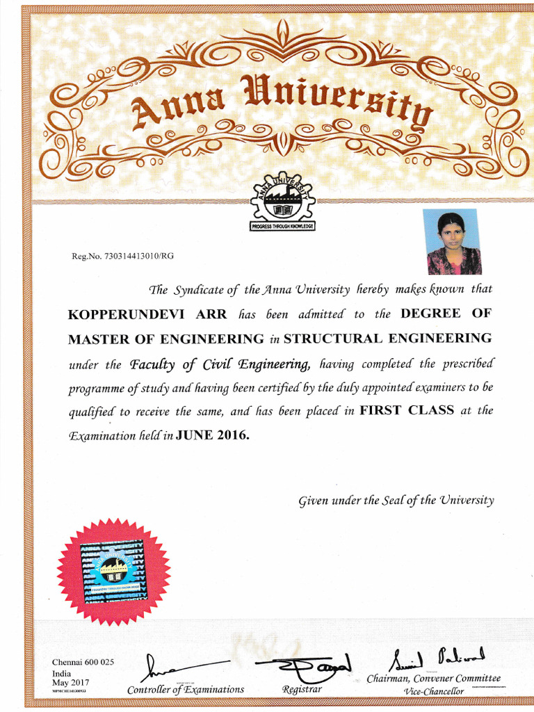 Master of Engineering Degree Certificate | PDF