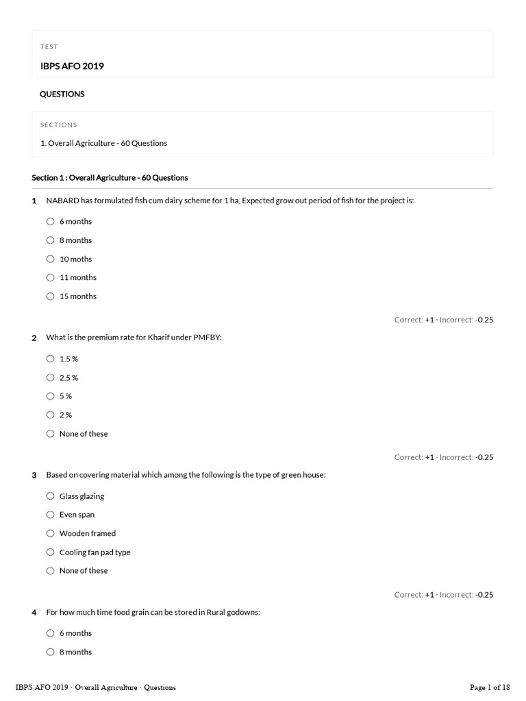 IBPS AFO 2019 Agriculture Questions | PDF | Tillage | Crops