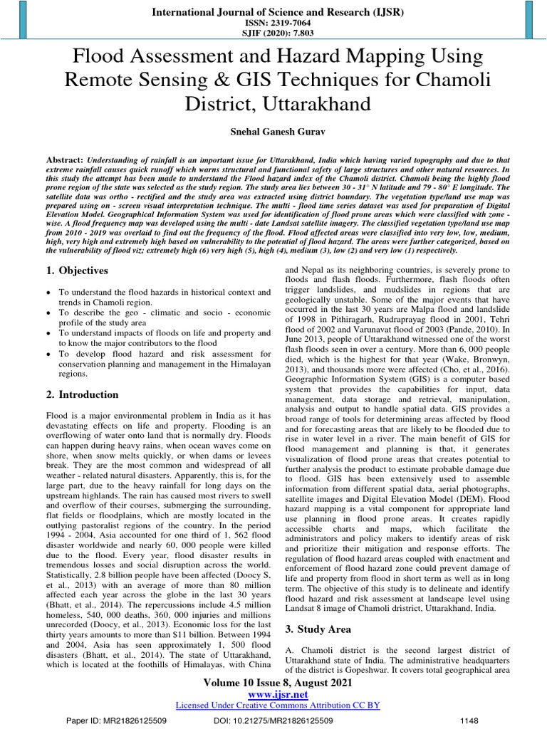 Flood Hazard Mapping in Chamoli, Uttarakhand | PDF | Flood | Geographic ...