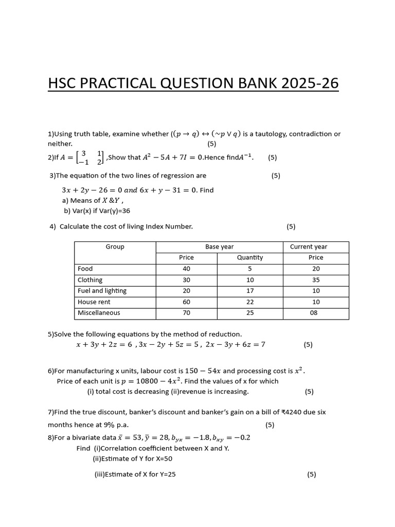 HSC Practical Question Bank 2025-26 | PDF | Cost Of Living | Demand