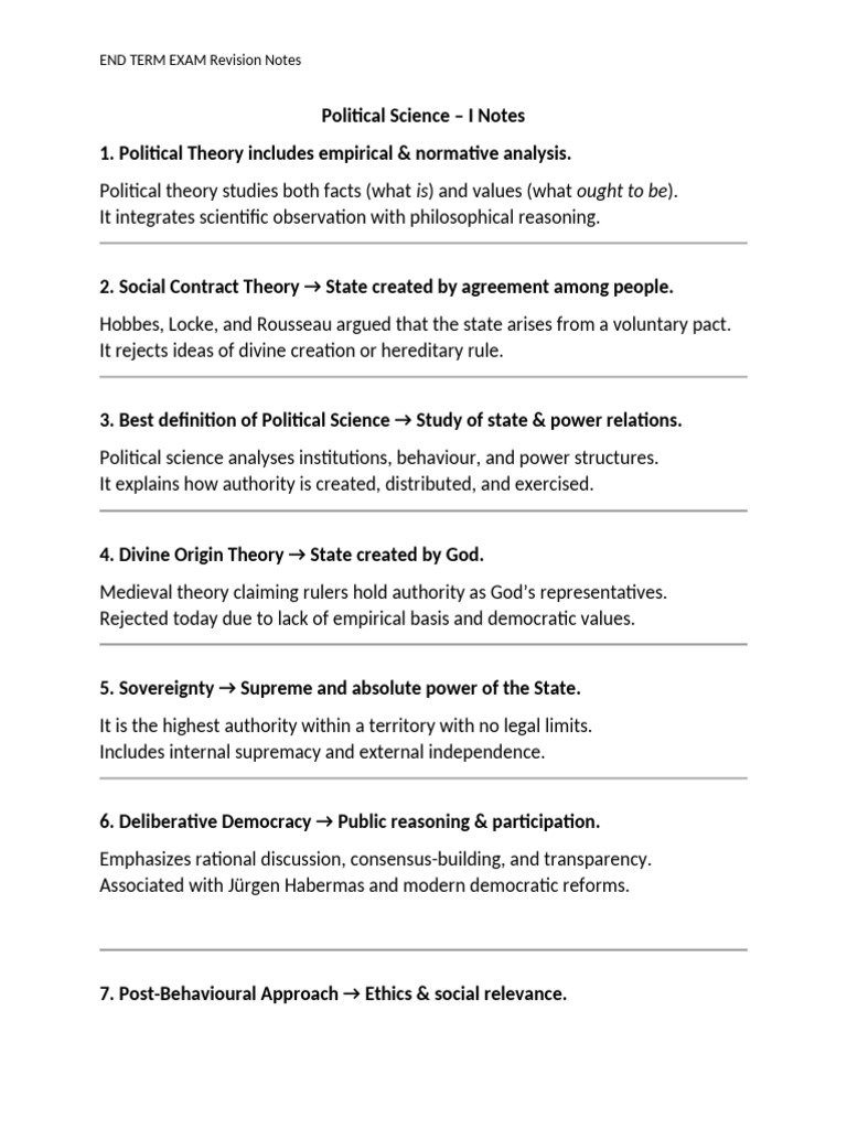 Political Science Exam Revision Notes | PDF | John Rawls | Political ...