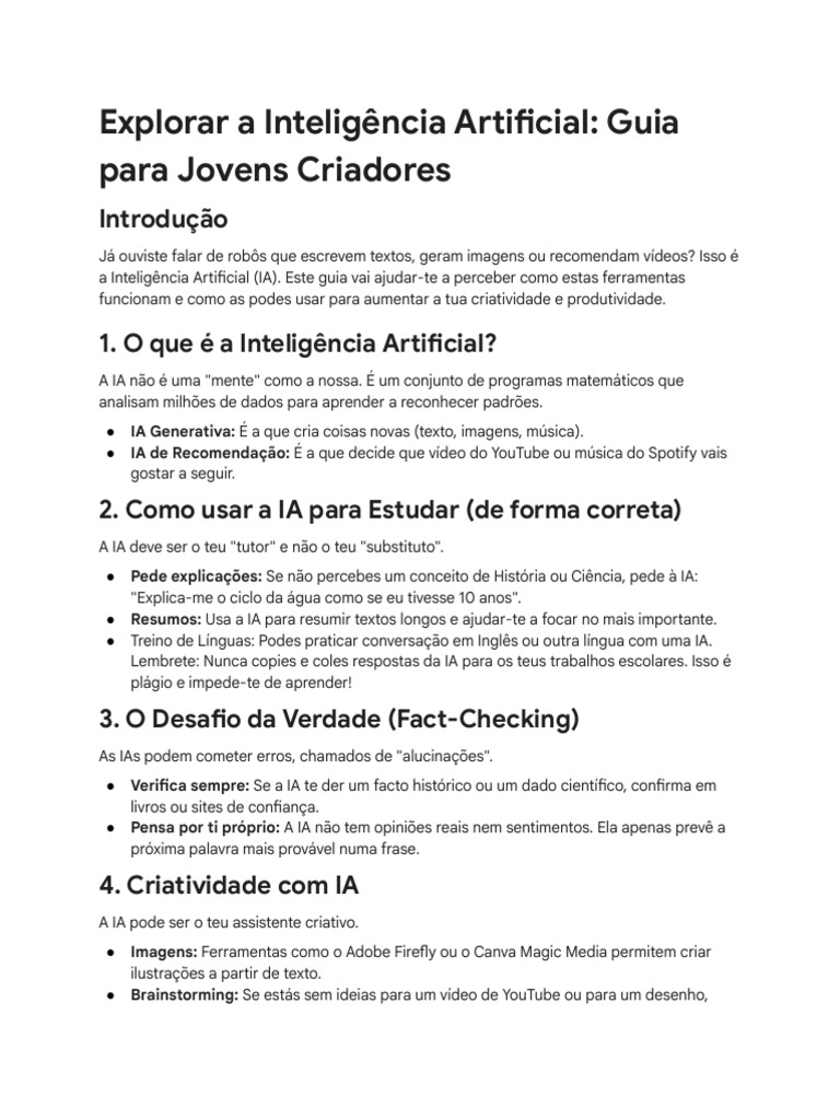 Guia Prático de IA para Jovens Criadores | PDF | Inteligência ...